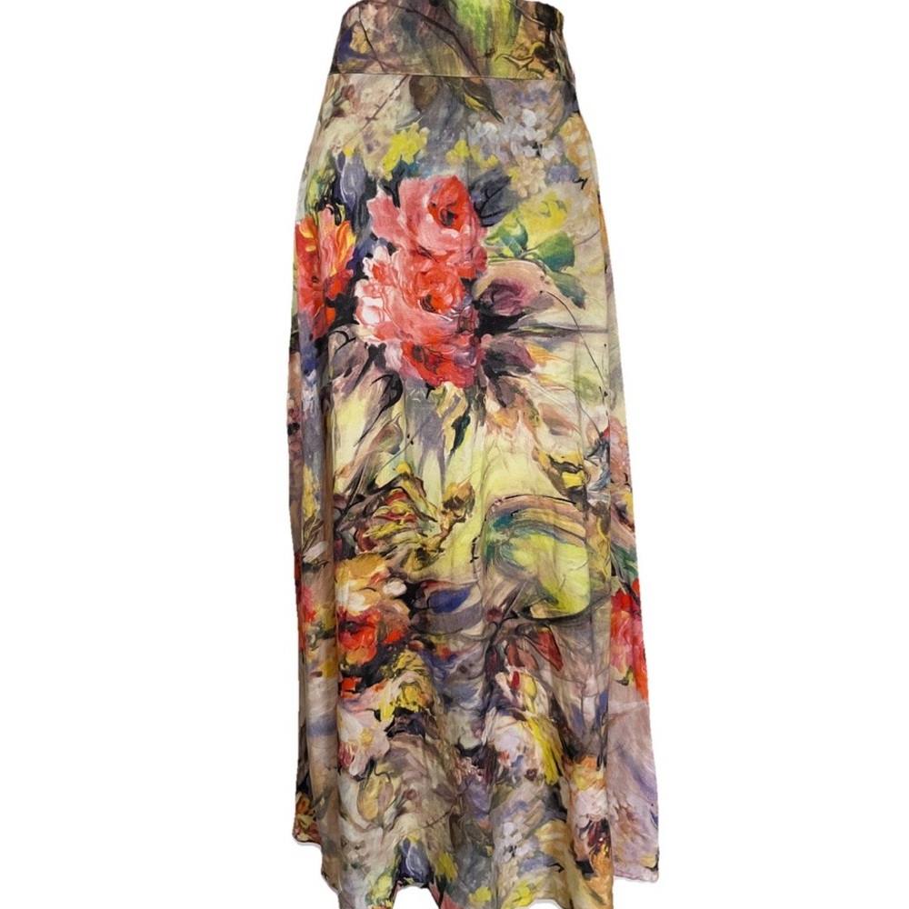Botanical Roses Cottagecore Feminine Floral Maxi Skirt Zip Closure Flowy